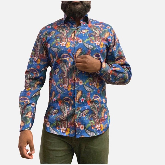 Luchiano Visconti Paisley Button Down Men's Shirt 4877, Multi, Small *men953 - Picture 3 of 5